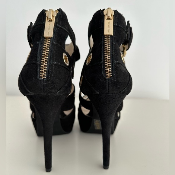 Michael Kors Delilah Grommet Platform suede ankle strap heels size 5 1/2 black - Picture 4 of 15